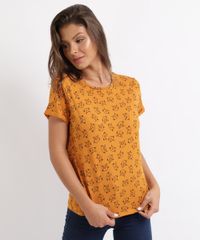 Blusa-Feminina-Estampada-de-Gatos-Manga-Curta-Decote-Redondo-Amarela-9705932-Amarelo_1