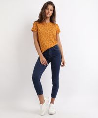 Blusa-Feminina-Estampada-de-Gatos-Manga-Curta-Decote-Redondo-Amarela-9705932-Amarelo_3