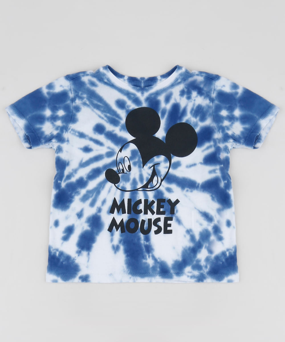 Camiseta Infantil Canelada Mickey Estampada Tie Dye Manga Curta Azul