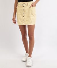 Saia-de-Sarja-Feminina-Curta-com-Botoes-e-Cinto--Amarela-9961228-Amarelo_1