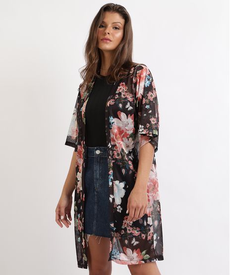 Kimono-Feminino-Estampado-Floral-Manga-3-4-Preto-9947591-Preto_1
