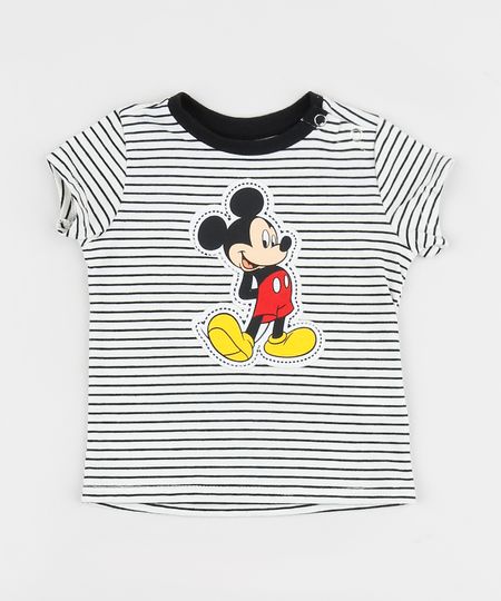 Camiseta-Infantil-Mickey-Estampada-Listrada-com-Botoes-Manga-Curta-Preta-9958287-Preto_1
