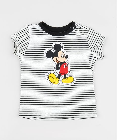 Camiseta-Infantil-Mickey-Estampada-Listrada-com-Botoes-Manga-Curta-Preta-9958287-Preto_1