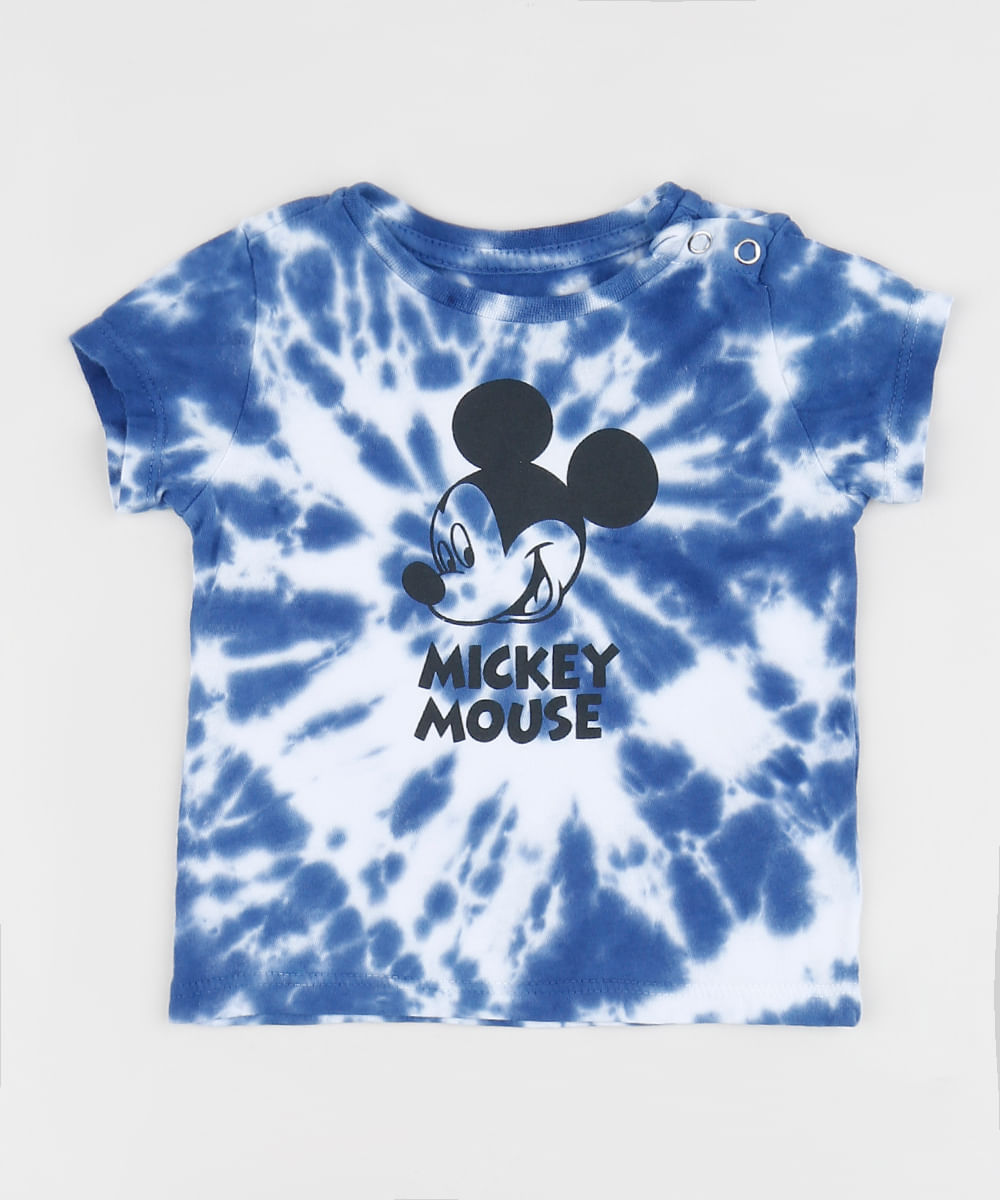 Camiseta Infantil Mickey Estampada Tie Dye com Botões Manga Curta Multicor