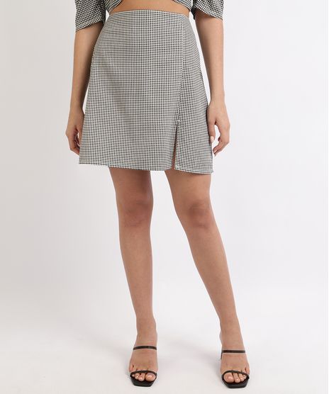 Saia-Feminina-Mindset-Curta-Estampada-Xadrez-Vichy-com-Fenda-Preta-9963112-Preto_1
