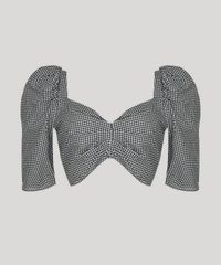 Blusa-Feminina-Cropped-Estampada-Xadrez-Vichy-com-Laco-Manga-Bufante-Decote-Coracao-Preta-9963113-Preto_6