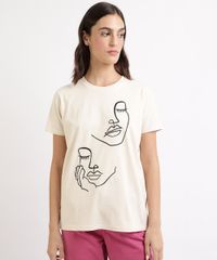 T-Shirt-Feminina-Mindset-com-Bordado-de-Rostos-Manga-Curta-Decote-Redondo-Bege-Claro-9963120-Bege_Claro_1