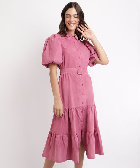 Vestido-Feminino-Mindset-Midi-com-Recortes-e-Cinto-Manga-Bufante-Rosa-9964132-Rosa_1