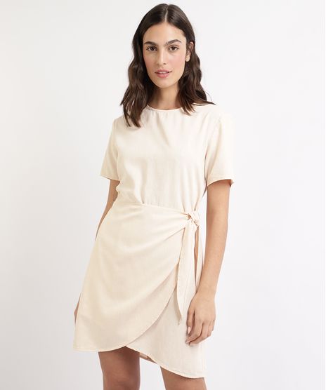 Vestido-Feminino-Mindset-Curto-com-Transpasse-e-No-Manga-Curta-Bege-Claro-9964407-Bege_Claro_1
