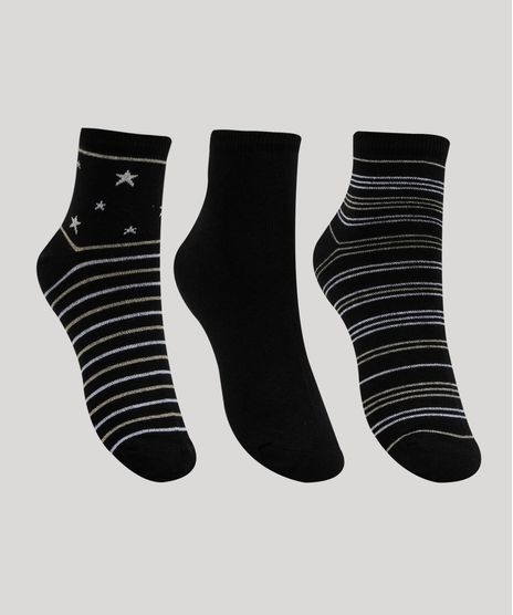 Kit-3-Meias-Feminina-Cano-Medio-Estampada-Listrada-Preta-9961844-Preto_1