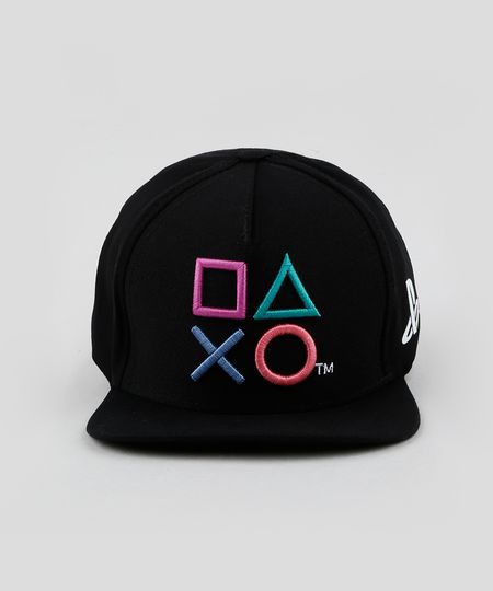 Bone-Masculino-Aba-Reta-Playstation-com-Bordado-Preto-9959526-Preto_1