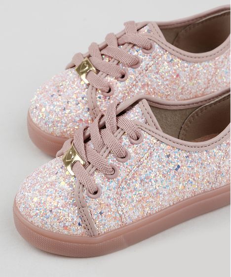 tenis infantil rosa com glitter