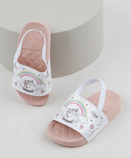 Chinelo-Slide-Infantil-Molekinha-Estampado-de-Unicornio-com-Elastico-Branco-9962889-Branco_1