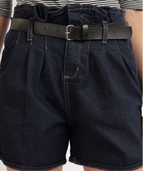short jeans cintura alta azul escuro