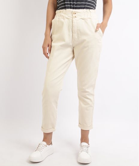 Calca-de-Sarja-Feminina-Clochard-com-Elastico-Cintura-Super-Alta-Off-White-9952708-Off_White_1