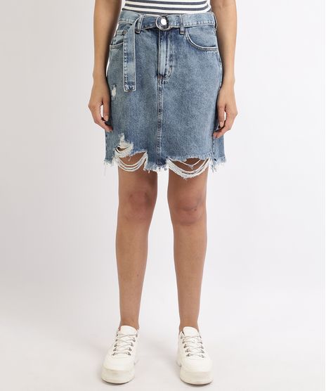 Saia-Jeans-Feminina-Curta-Destroyed-com-Cinto-Azul-9960262-Azul_1