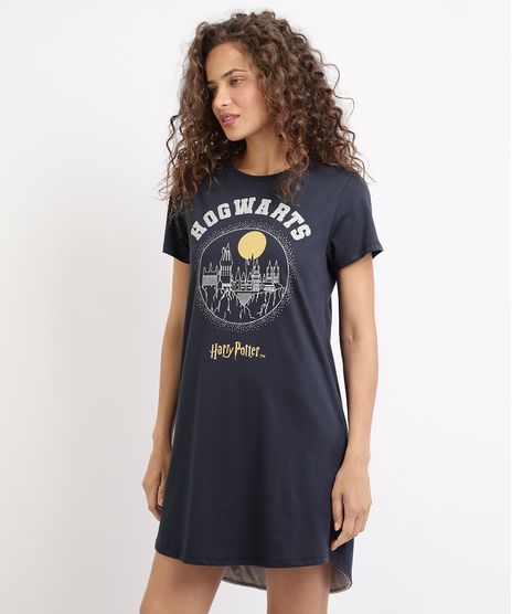 Camisola-Feminina-Harry-Potter-Hogwarts-Manga-Curta-Azul-Marinho-9957477-Azul_Marinho_1