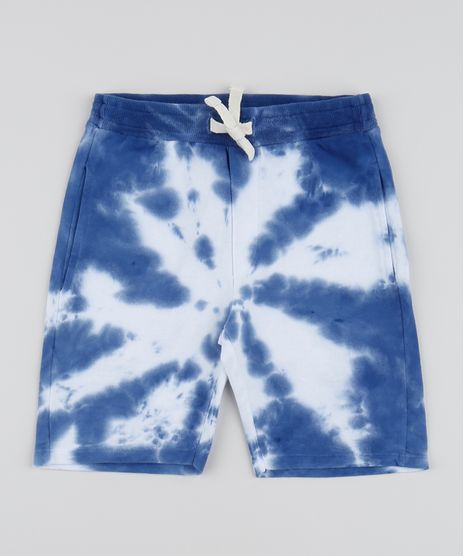 Bermuda-de-Moletom-Juvenil-Estampada-Tie-Dye-com-Bolsos-Azul-9959635-Azul_1