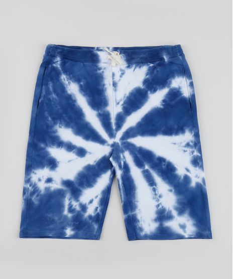 Bermuda-de-Moletom-Juvenil-Estampada-Tie-Dye-com-Bolsos-Azul-9959637-Azul_1