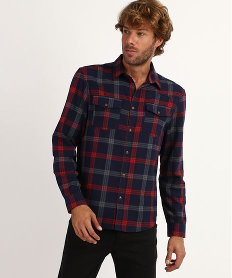 Camisa-Masculina-Estampada-Xadrez-Flanelada-com-Bolso-Vermelha-9831521-Vermelho_1