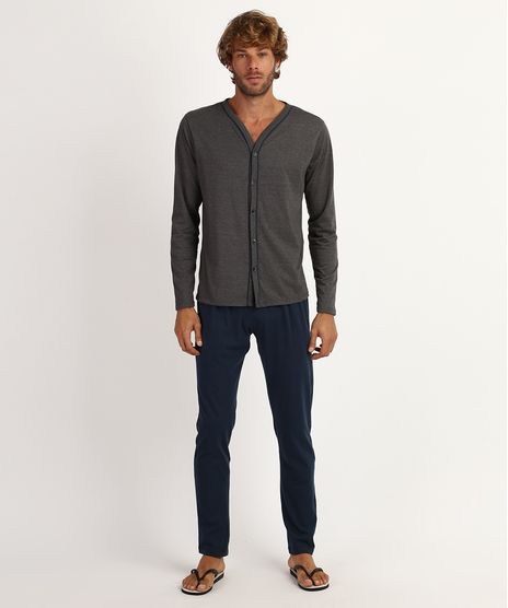 Pijama-Masculino-Camiseta-com-Botoes-Manga-Longa-Gola-V-Azul-Marinho-9946149-Azul_Marinho_1