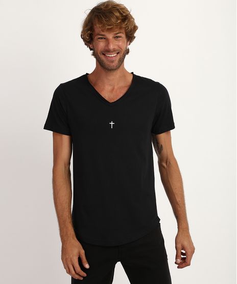 Camiseta-Masculina-Slim-Mini-Cruz-Manga-Curta-Gola-V-Preta-9958924-Preto_1