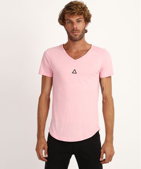 Camiseta-Masculina-Slim-Mini-Triangulo-Manga-Curta-Gola-V-Rosa-9958925-Rosa_1