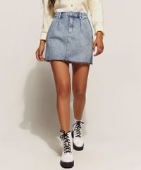 Saia-Jeans-Feminina-Curta-Reta-Marmorizada-com-Barra-a-Fio-Azul-Claro-9960671-Azul_Claro_1