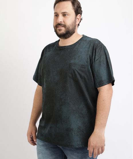 Camiseta-Masculina-Plus-Size-Estampada-Degrade-com-Bolso-Manga-Curta-Gola-Careca-Azul-Petroleo-9962830-Azul_Petroleo_1