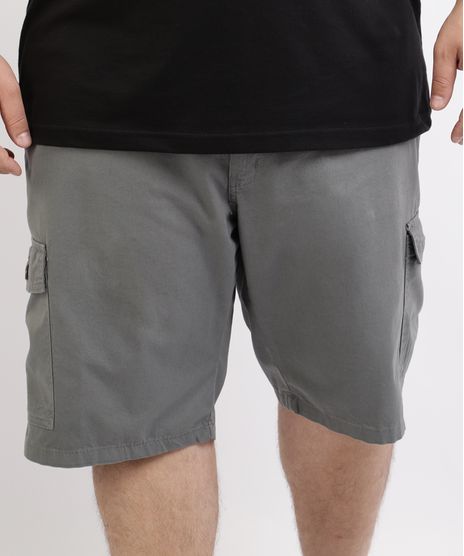 Bermuda-de-Sarja-Masculina-Plus-Size-Cargo-Cinza-9951784-Cinza_1