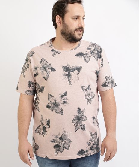 Camiseta-Masculina-Plus-Size-Estampada-Floral-Manga-Curta-Gola-Careca-Rose-9963010-Rose_1