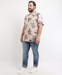 Camiseta-Masculina-Plus-Size-Estampada-Floral-Manga-Curta-Gola-Careca-Rose-9963010-Rose_3