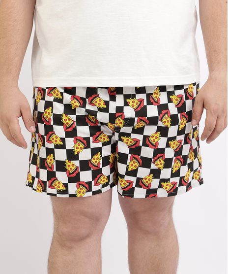 Samba-Cancao-Masculina-Plus-Size-Estampada-Quadriculada-com-Pizza-Branca-9960105-Branco_1