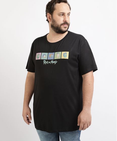 Camiseta-Masculina-Plus-Size-Rick-and-Morty-Manga-Curta-Gola-Careca-Preta-9962588-Preto_1