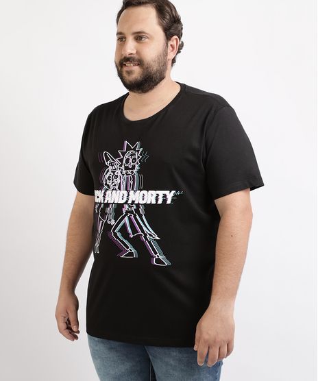 Camiseta-Masculina-Plus-Size-Rick-and-Morty-Manga-Curta-Gola-Careca-Preta-9962589-Preto_1