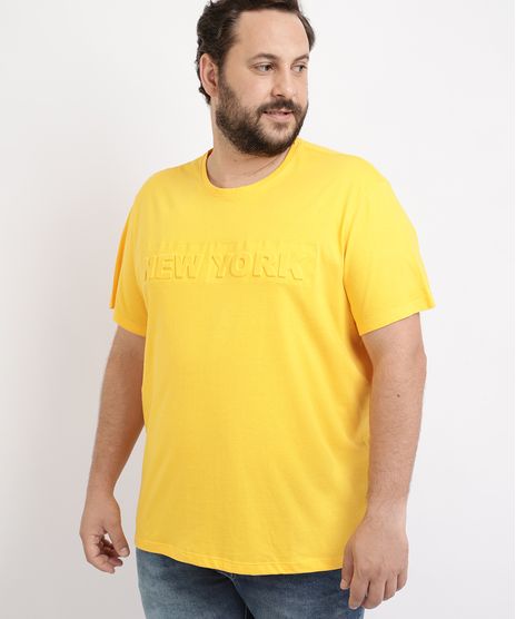 Camiseta-Masculina-Plus-Size--New-York--Manga-Curta-Gola-Careca-Amarela-9961398-Amarelo_1