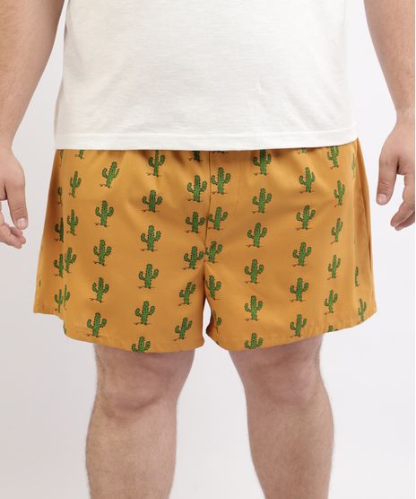 Samba-Cancao-Masculina-Plus-Size-Estampada-de-Cactos-Mostarda-9951252-Mostarda_1