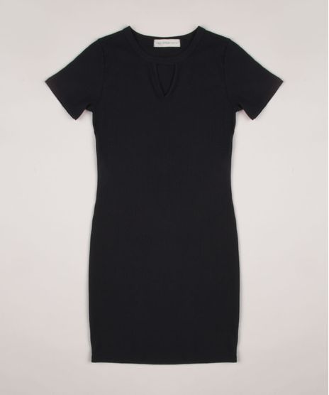 Vestido-Juvenil-Canelado-Manga-Curta-com-Gola-Chocker-Preto-9953153-Preto_1