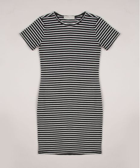 Vestido-Juvenil-Canelado-Estampado-Listrado-Manga-Curta-Preto-9953154-Preto_1