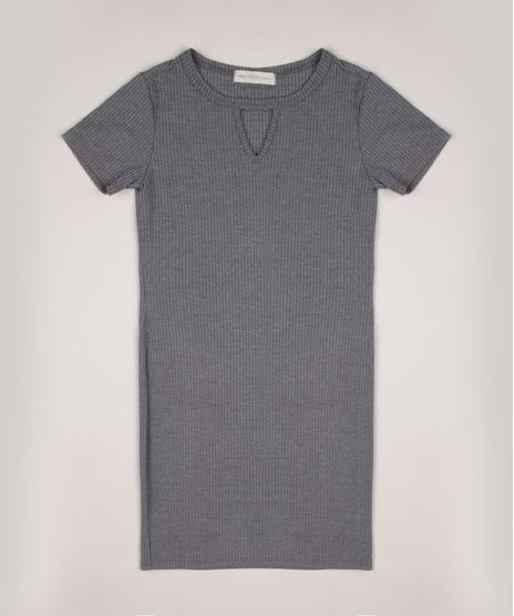 Vestido-Juvenil-Canelado-Manga-Curta-com-Gola-Chocker-Cinza-Mescla-9953155-Cinza_Mescla_1