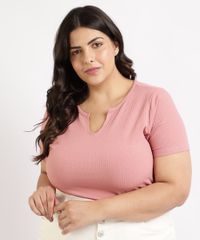 T-shirt-Feminina-Plus-Size-Mindset-Canelada-Manga-Curta-Decote-V-Rosa-9959952-Rosa_1