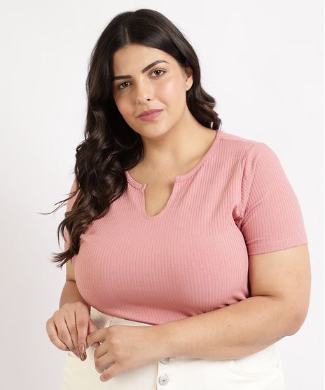 T-shirt-Feminina-Plus-Size-Mindset-Canelada-Manga-Curta-Decote-V-Rosa-9959952-Rosa_1