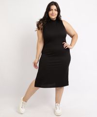 Vestido-Feminino-Plus-Size-Mindset-Midi-Canelado-com-Fenda-Regata-Gola-Alta-Preto-9964420-Preto_3