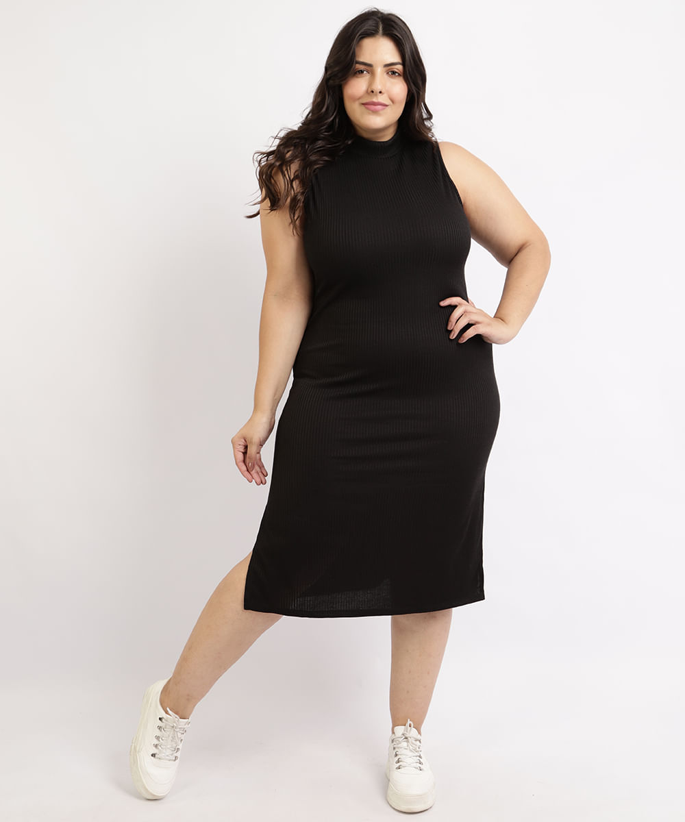 vestido canelado midi plus size