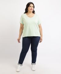 Blusa-Feminina-Plus-Size-Manga-Curta-Decote-V--Verde-Claro-9952769-Verde_Claro_3