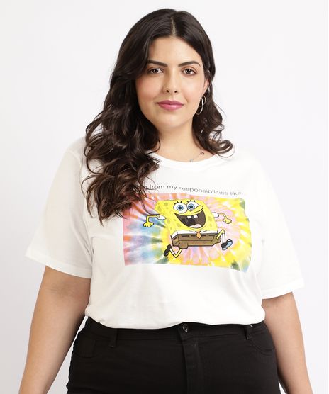 Blusa-Feminina-Plus-Size-Bob-Esponja-Manga-Curta-Decote-Redondo-Branca-9960172-Branco_1