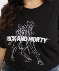 Blusa-Feminina-Plus-Size-Rick-and-Morty-Manga-Curta-Decote-Redondo-Preta-9962111-Preto_2