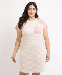 Camisola-Feminina-Plus-Size-Ursinho-Pooh-Estampada-Poa-com-Bolso-Manga-Curta-Cinza-Mescla-Claro-9960371-Cinza_Mescla_Claro_1