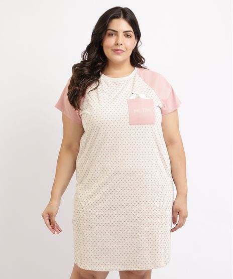 Camisola-Feminina-Plus-Size-Ursinho-Pooh-Estampada-Poa-com-Bolso-Manga-Curta-Cinza-Mescla-Claro-9960371-Cinza_Mescla_Claro_1