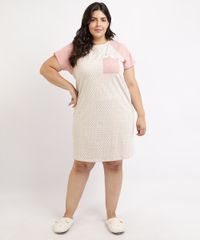 Camisola-Feminina-Plus-Size-Ursinho-Pooh-Estampada-Poa-com-Bolso-Manga-Curta-Cinza-Mescla-Claro-9960371-Cinza_Mescla_Claro_3